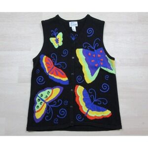 Vintage Quacker Factory Sweater Vest Women's (L) Butterflies Spring 2000s
